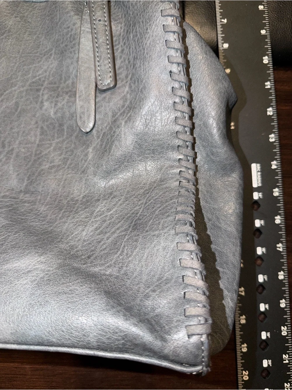 Moda Luxe Gray Leather Tote w/ Whipstitch*inner trap piling w/ long replacement